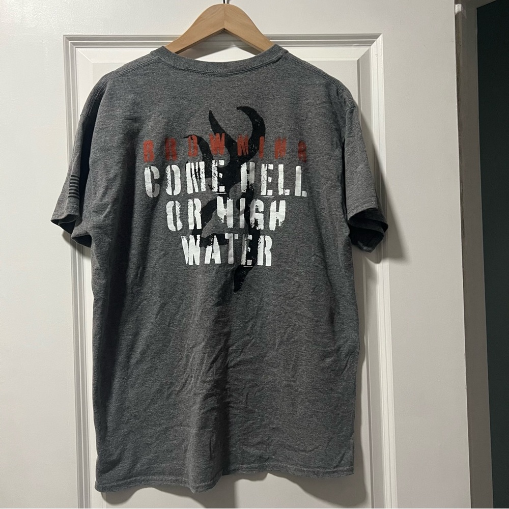Browning Adult Size Large T-shirt “Come Hell or High Water” Graphic Tee Gray
